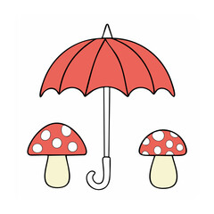 Fototapeta premium Red Umbrella with Mushrooms Flat Illustration
