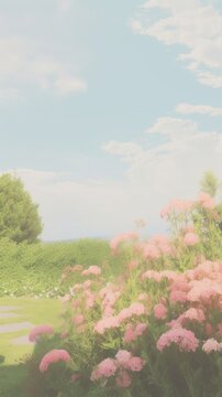 Aesthetic popy garden landscape wallpaper grassland outdoors nature.