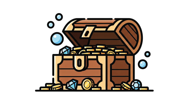 Treasure chest filled with gold coins.
