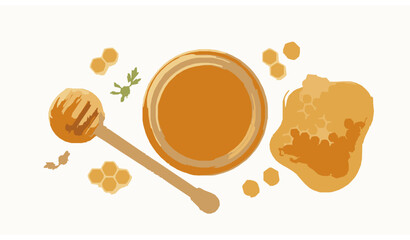 Top view honey jar and honeycomb vector illustration © MstLiza