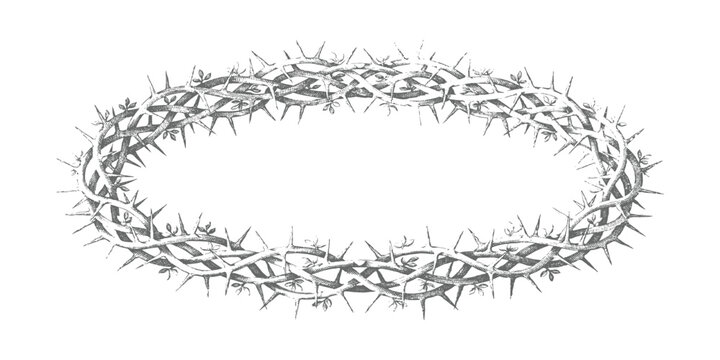 Intricate hand drawn crown of thorns with sharp spikes religious easter design element vector illustration.