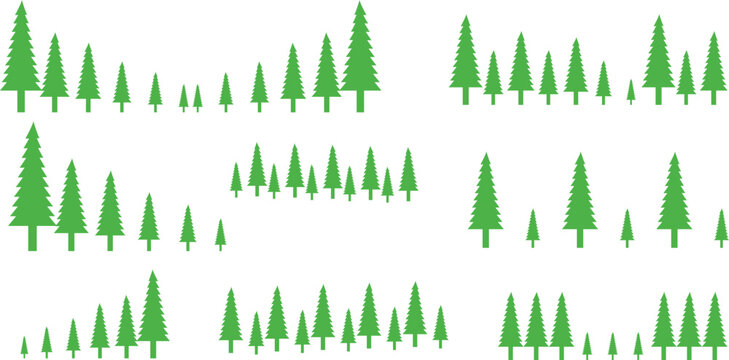 Set of various green pine tree silhouettes of different sizes and shapes vector illustration