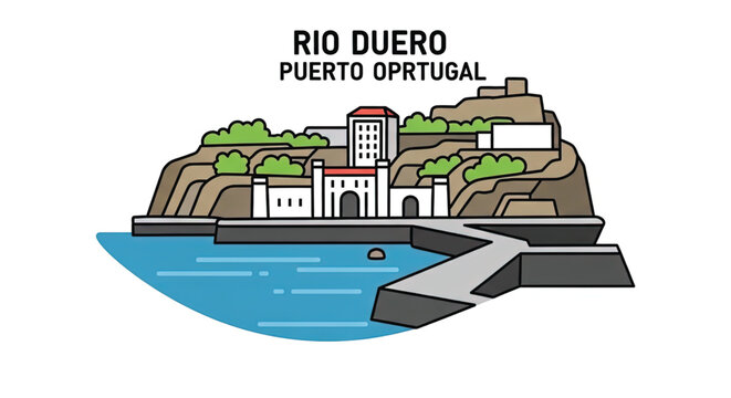 Illustration of Portuguese coastal town architecture.