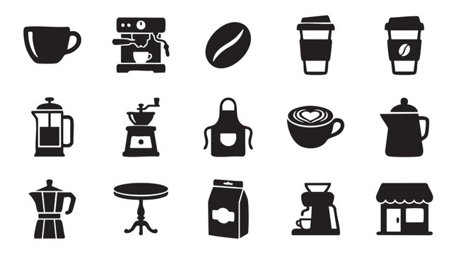 Coffee icons, coffee shop, cafe symbols, vector graphics