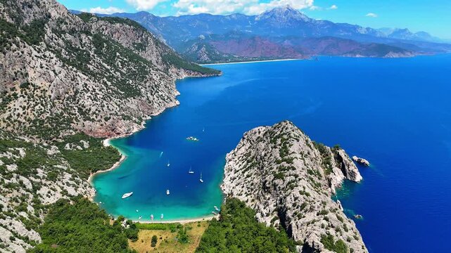 Aerial Views of &Ccedil;ıralı, Lovers Cave and Hidden Bays in Antalya, Turkey