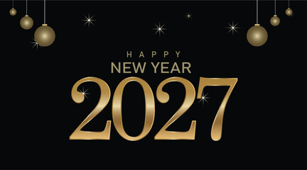 Happy new year 2027, celebration greeting card, new year card Gold text effect firework background © Farzana Art