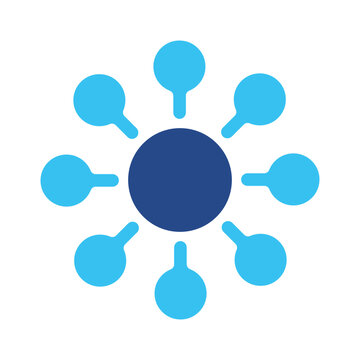 Blue network connection icon with 7 nodes