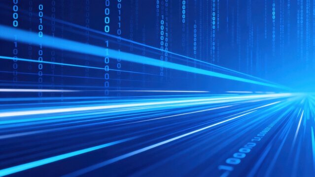 Blue digital data streams binary code