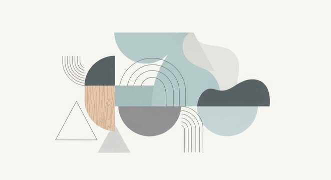 Abstract geometric composition with organic shapes and lines in a modern minimalist style