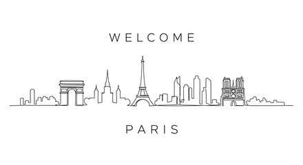 Paris Skyline Minimalist Line Art with Welcome & City Text
