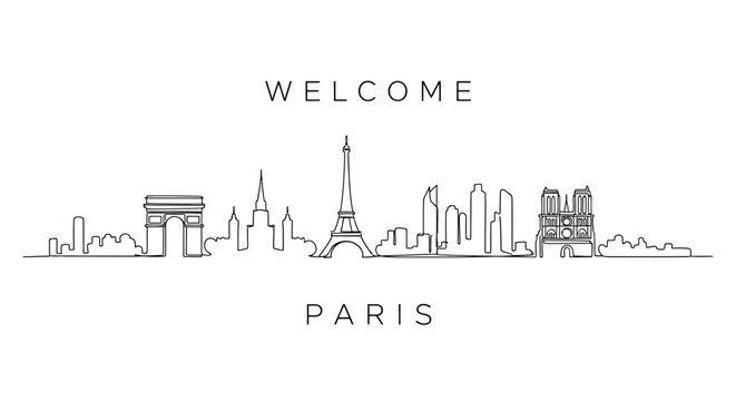 Paris Skyline Minimalist Line Art with Welcome & City Text