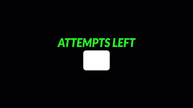 Attempts Left countdown text animation on transparent background for login tries, access limit warning, security notice overlay , animated 5 4 3 2 1 0 counting down Attempt Left text animation in 4K