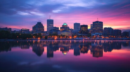 Naklejka premium Montreal Skyline at Dawn: A Breathtaking Reflection