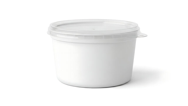 A small white plastic container with a clear lid on a plain white background for product display