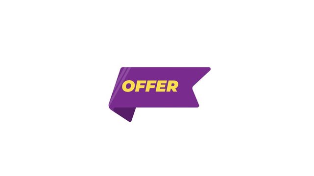 A purple banner with the word offer in yellow text on a white background with sparkles animation 4k stock video