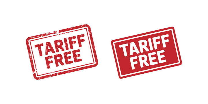 Tariff free stamps, red vector icons, customs clearance labels, duty exempt seals