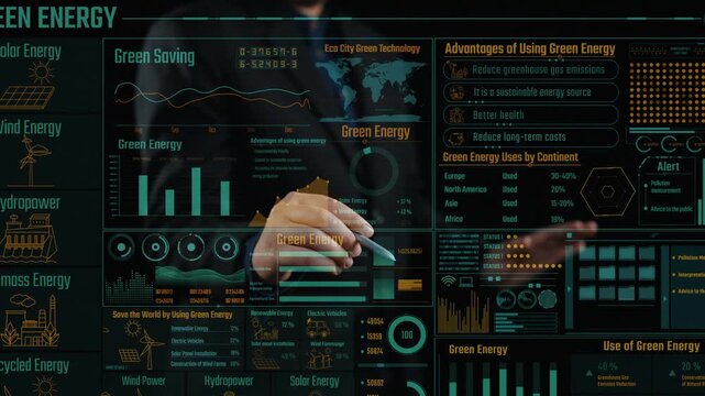 An informative infographic displaying various green energy solutions, including solar, wind, and hydropower, along with their benefits and applications for sustainable living. Cipher