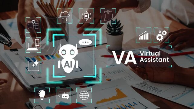 Concept of virtual assistant with artificial intelligence technology for business productivity and efficiency in modern office work environment Gluon.