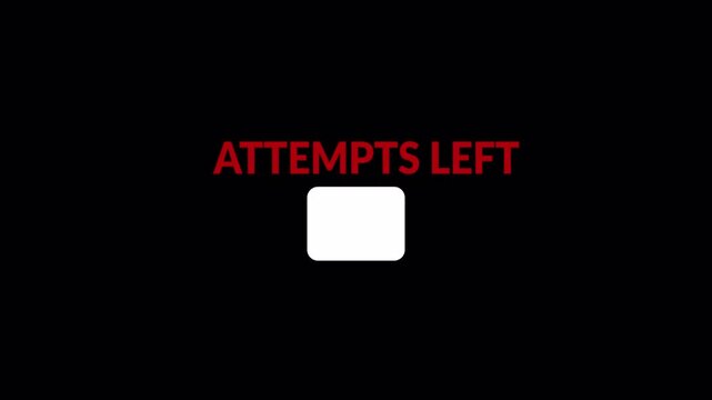 Attempts Left countdown text animation on transparent background for login tries, access limit warning, security notice overlay , animated 5 4 3 2 1 0 counting down Attempt Left text animation in 4K