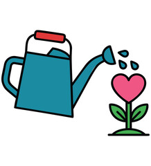 Watering can and heart shaped flower illustration as clean cutout © Cute Custom Text