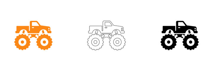 Monster truck icon set color outline and silhouette versions © Md Riyad