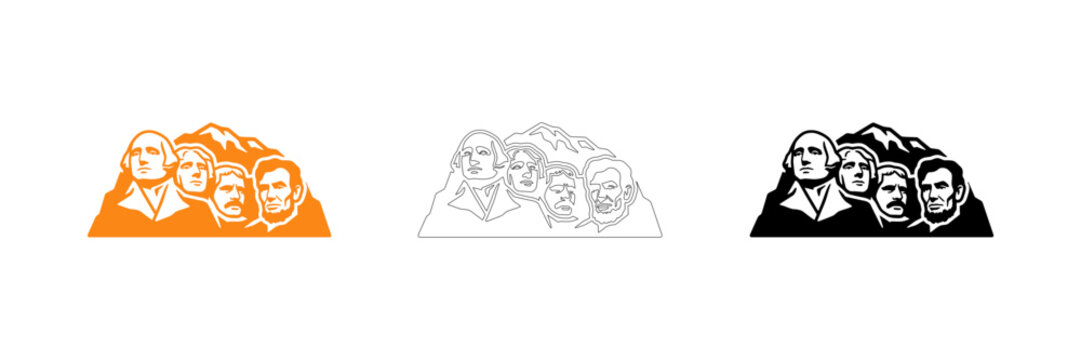 Mount rushmore illustrations in orange black and white