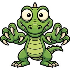Obraz premium A cartoon green dinosaur stands with outstretched claws in a playful stance.