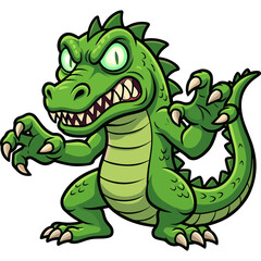 Fototapeta premium A cartoon green dinosaur stands aggressively in a neutral environment