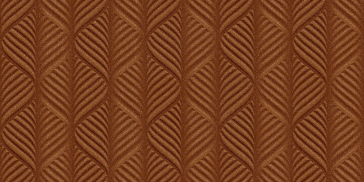 A brown textured background with a repeating pattern of stylized leaves or flames, resembling carved wood or embossed paper