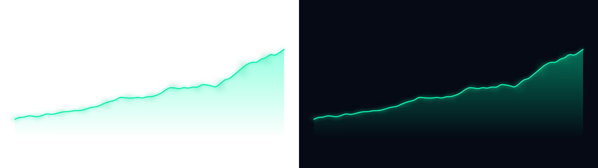A glowing neon green financial growth chart line moving upwards with a soft gradient effect shown on transparent background © zakir