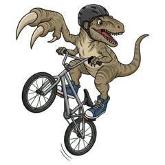 Naklejka premium Raptor Dinosaur Riding BMX Bike Mascot Vector