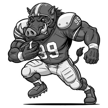 Wild Boar American Football Player Mascot Vector