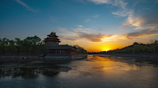 Sunset over the Forbidden City moat in Beijing, China in Forbidden City, Beijing, China