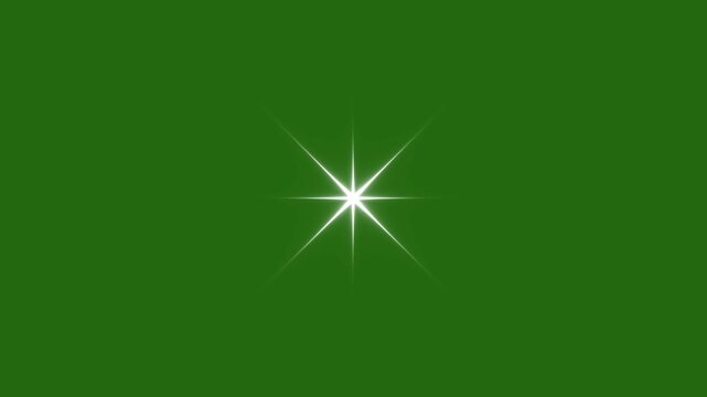 Glowing Star Sparkle Animation, Bright Light Flare and Twinkle Shine Effect, White Doodle Vector Elements, Green Screen Overlay, Seamless 4K Background Loop