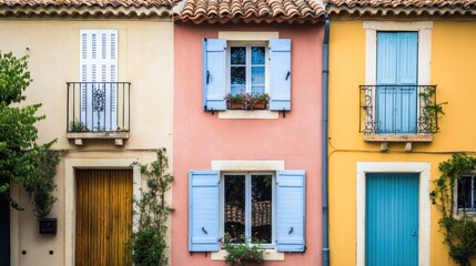 Fototapeta premium Charming Pastel-Colored Houses in a Mediterranean Village