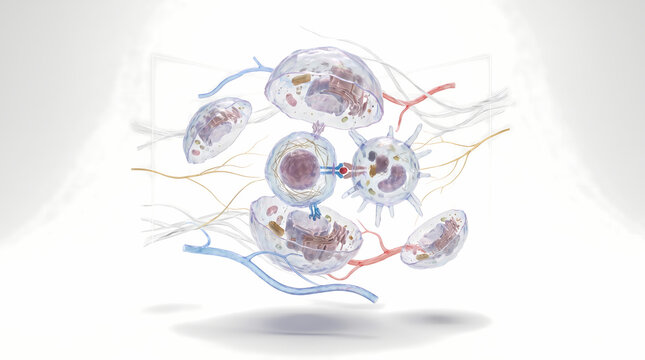 Microscopic View Of Circulating Basophils And Blood Vessels