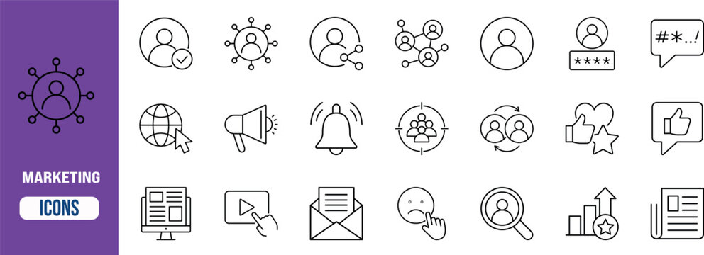 Digital marketing social network icons. user icon set, megaphone icon set, globe icon set