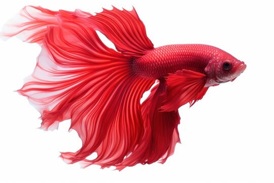 Red betta fish goldfish animal white background.