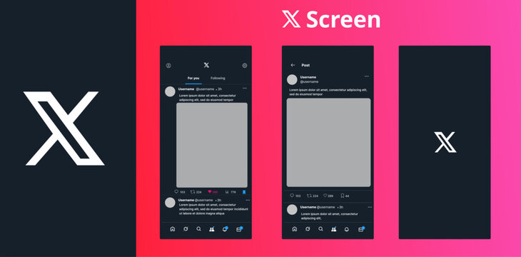 X  mockup template with mobile screen layout and X  logos on transparent background for short-form content presentation, X  logo, icon, stock vector