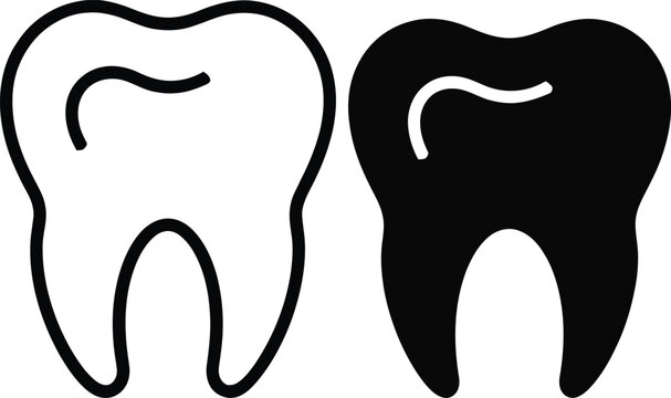 Two molars teeth black and white vector illustration