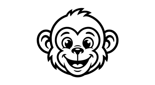Smiling Monkey Face Outline Vector Icon &ndash; Animal Mascot Illustration