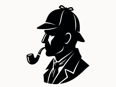 Sherlock holmes silhouette with pipe and deerstalker hat on transparent background detective investigator black figure