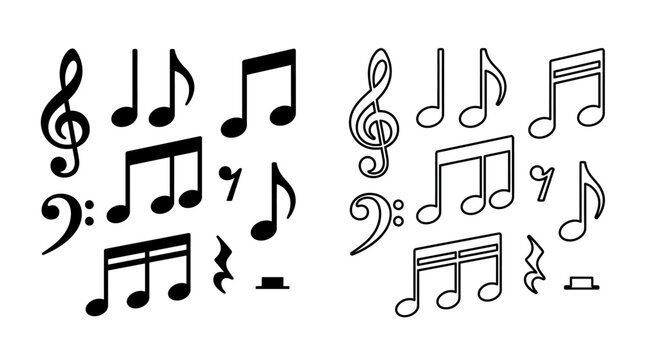 Musical Notes And Symbols Black Vector Illustration On White Background