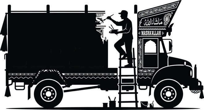 Man decorating funeral truck with black drapes