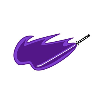 Purple Flame Katana Sword Vector Illustration. Japanese Samurai Sword with Magic Energy Slash.