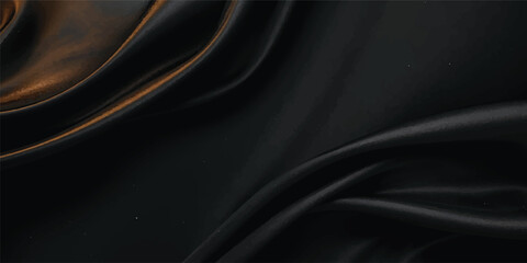 Fototapeta premium Black satin silk fabric background with smooth luxurious texture soft waves and elegant dark drapery pattern