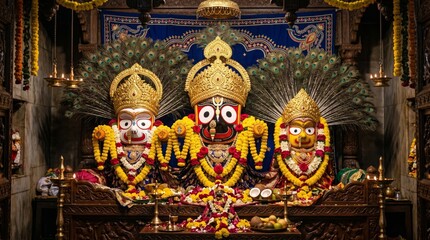 Fototapeta premium Ratha yatra celebration of jagannath deities at temple shrine spiritual event festive atmosphere