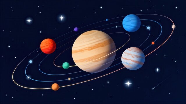 Solar system with planets and stars