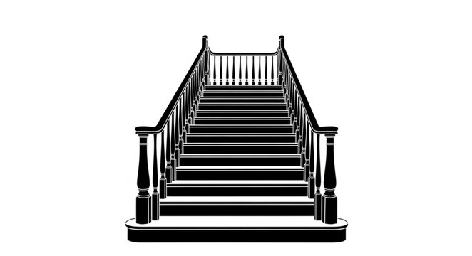 Elegant Black Staircase with Ornate Railings and Balusters.