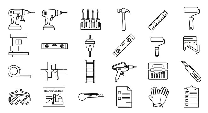 Construction and Renovation Tools Icon Set